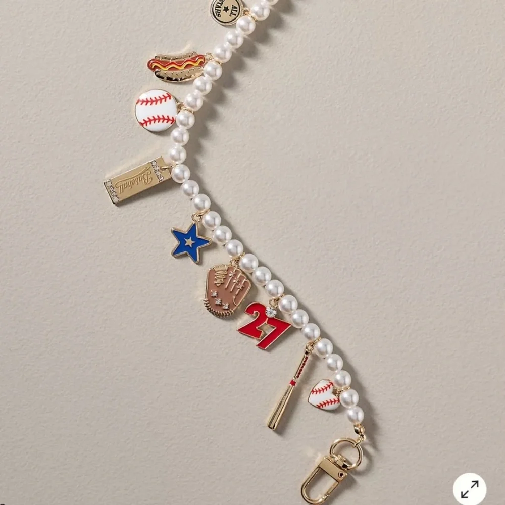 Anthropologie Icon Pearl Bag Charm Game Day Baseball NWT - Picture 2 of 6